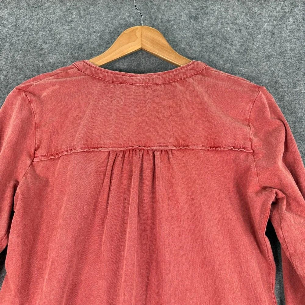 Lucky & Coco Long Sleeve Henley‎ Top Womens S Red Beaded Embroidered Cotton Boho - Picture 12 of 13